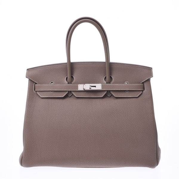 HERMES Hermes Burkin 35 Etupe Palladium Gold Inscription R(大约2014年)Unisex Togo Handbag AB Rank使用银器