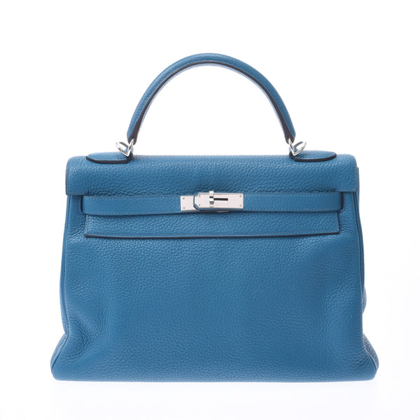 HERMES Hermes Kelly 32 2WAY Bag Blue Izmir Palladium Hardware □Q Engraved (around 2013) Ladies Taurillon Clemence Handbag B Rank Used Ginzo