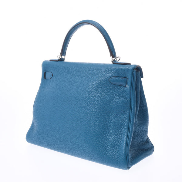 HERMES Hermes Kelly 32 2WAY Bag Blue Izmir Palladium Hardware □Q Engraved (around 2013) Ladies Taurillon Clemence Handbag B Rank Used Ginzo