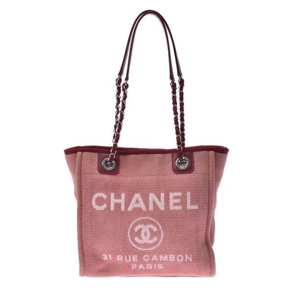 シャネルドーヴィル PM 赤 レディース キャンバス トートバッグ CHANEL 