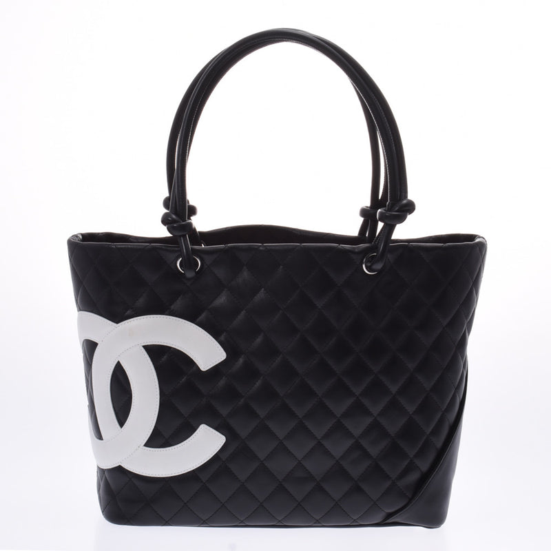 CHANEL Kan Chanel Bonn line large Thoth black / white Lady's lambskin tote bag AB rank used silver storehouse