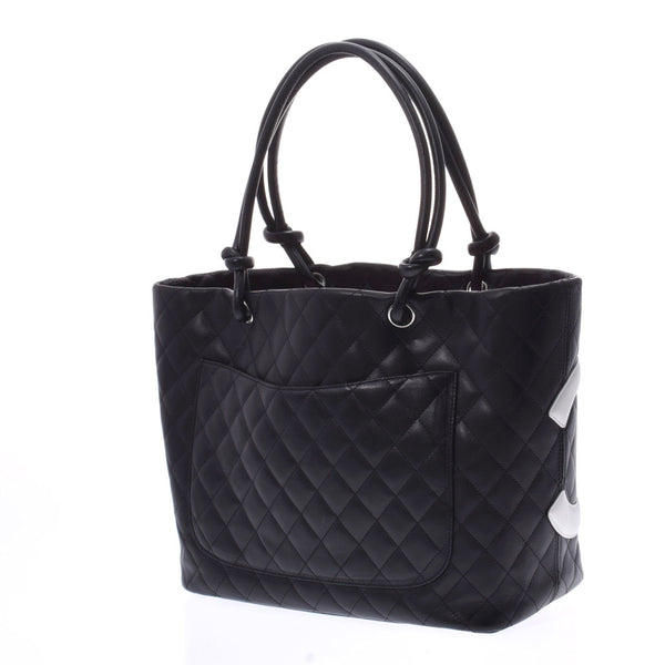 CHANEL Kan Chanel Bonn line large Thoth black / white Lady's lambskin tote bag AB rank used silver storehouse