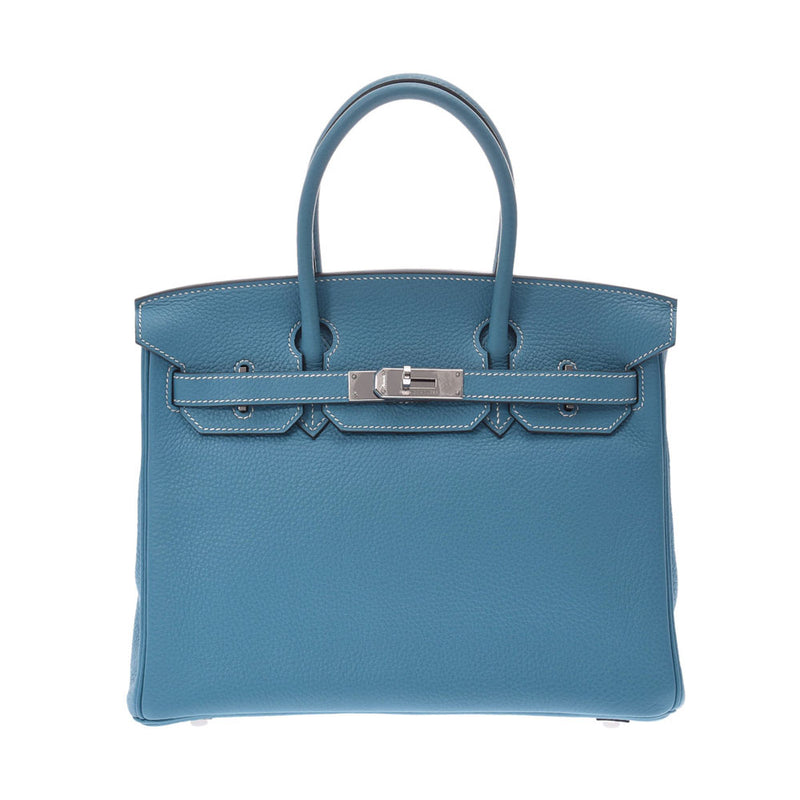 HERMES Hermes Birkin 30 blue Gene silver metal fittings □ I carved seal (about 2005) Lady's avian Yong Clement's handbag A rank used silver storehouse