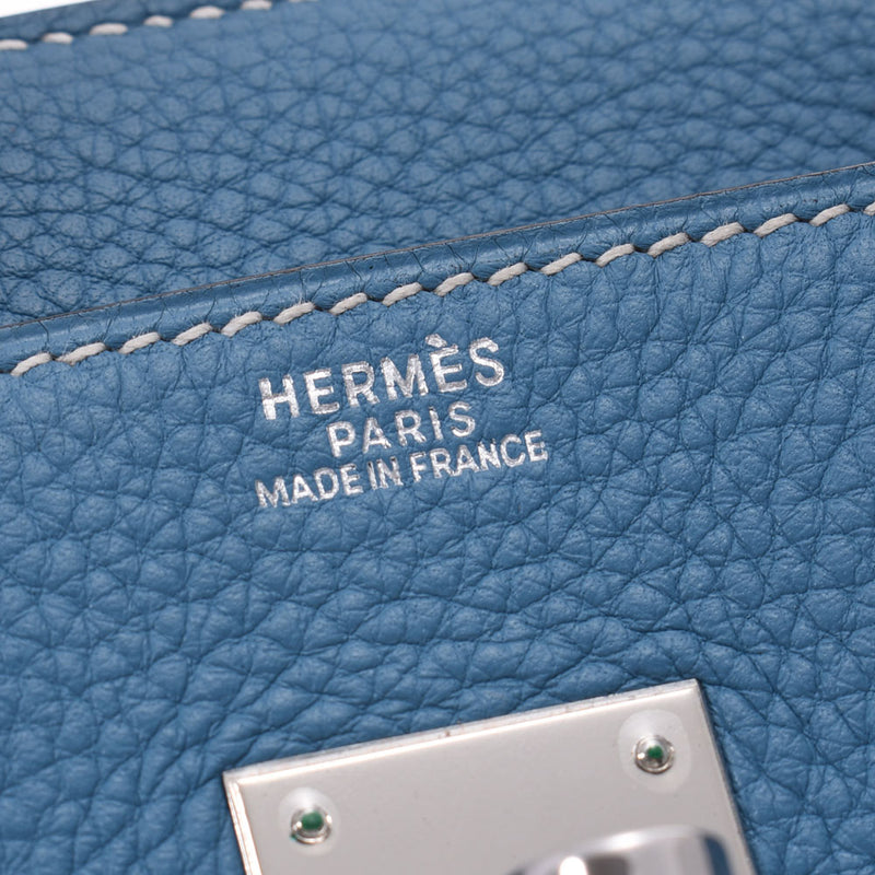 HERMES Hermes Birkin 30 blue Gene silver metal fittings □ I carved seal (about 2005) Lady's avian Yong Clement's handbag A rank used silver storehouse