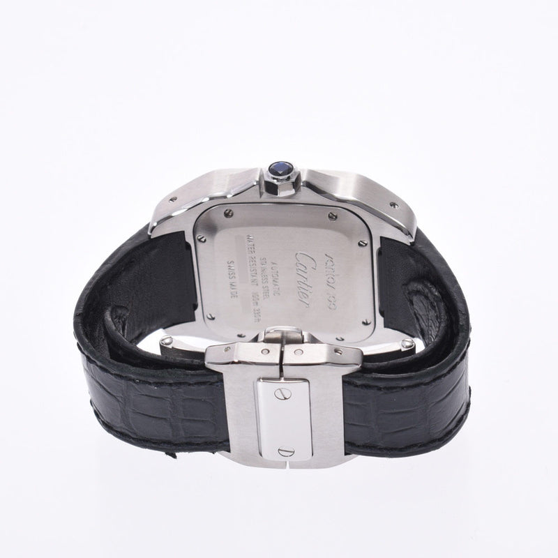 卡地亚卡地亚桑托斯100毫米W20106X8男式SS/皮革手表自动卷白色表盘a级银股票