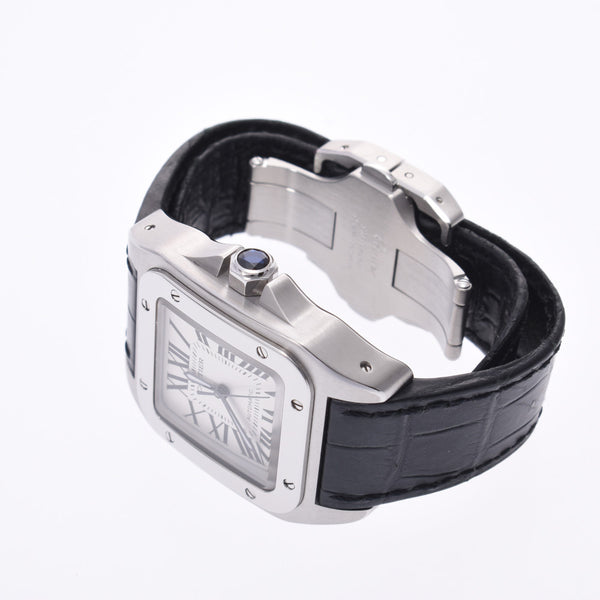 CARTIER Cartier Santos 100MM W20106X8 men SS/ leather watch self-winding watch white clockface A rank used silver storehouse