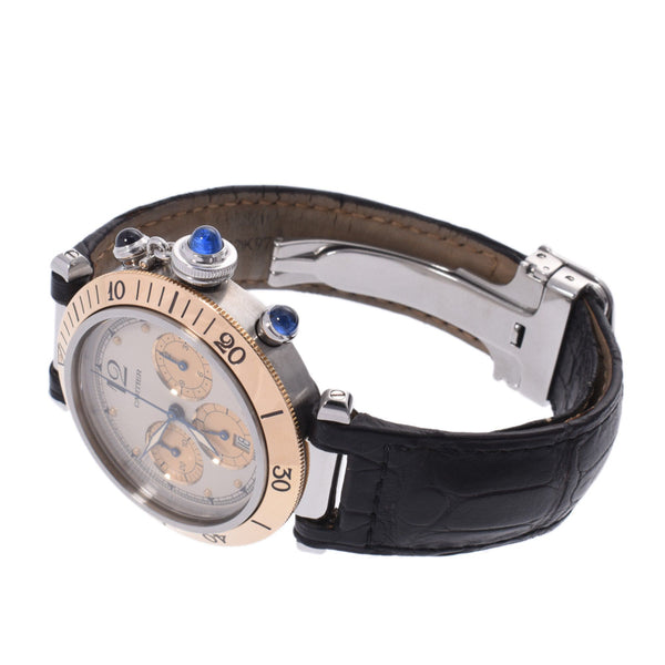 CARTIER カルティエ パシャ クロノ W3101155 メンズ YG/SS/革 腕時計 クオーツ シャンパン系文字盤 ABランク 中古 銀蔵