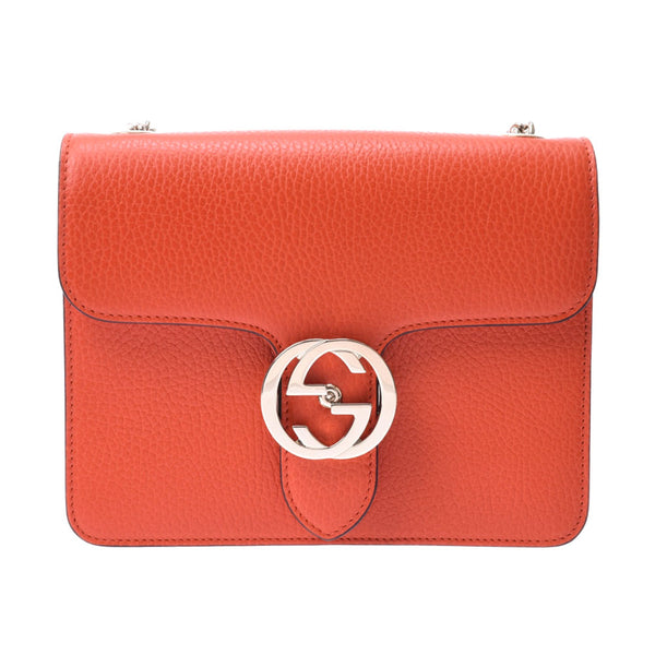 GUCCI Gucci Interlocking Chain Shoulder Bag Outlet Orange 510304 Ladies Calf Shoulder Bag Shindo Used Ginzo