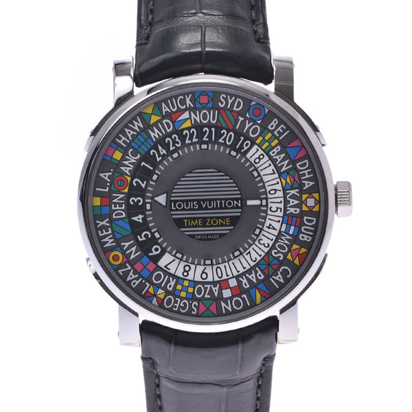 路易·威登（Louis Vuitton）路易威登Escal时区Q5D200男士SS /皮革手表自动上链灰色表盘二手的Ginzo