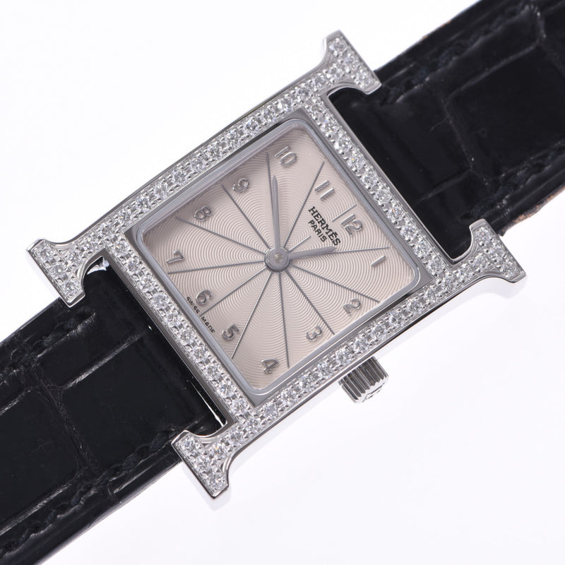 HERMES Hermes Ramsis Bezel Diamond HH1.230 Ladies SS/leather watch, Clock, Quintet, silver character, A rank, used silver.