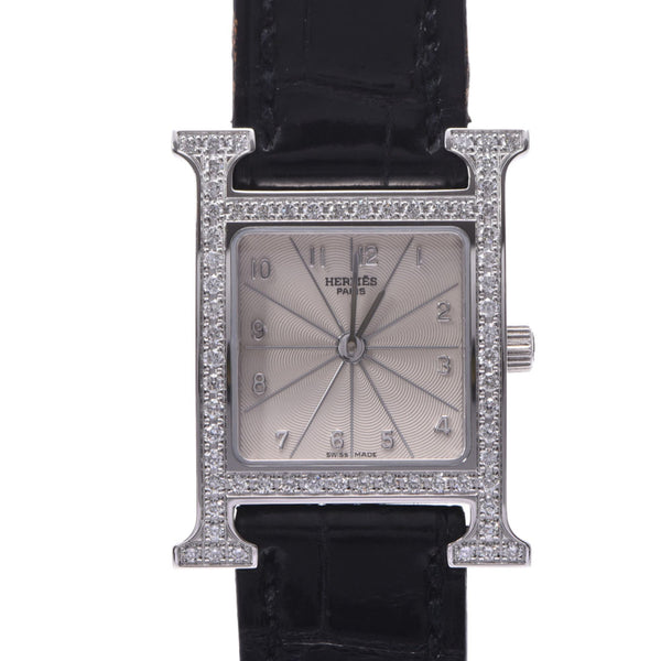 HERMES Hermes Ramsis Bezel Diamond HH1.230 Ladies SS/leather watch, Clock, Quintet, silver character, A rank, used silver.