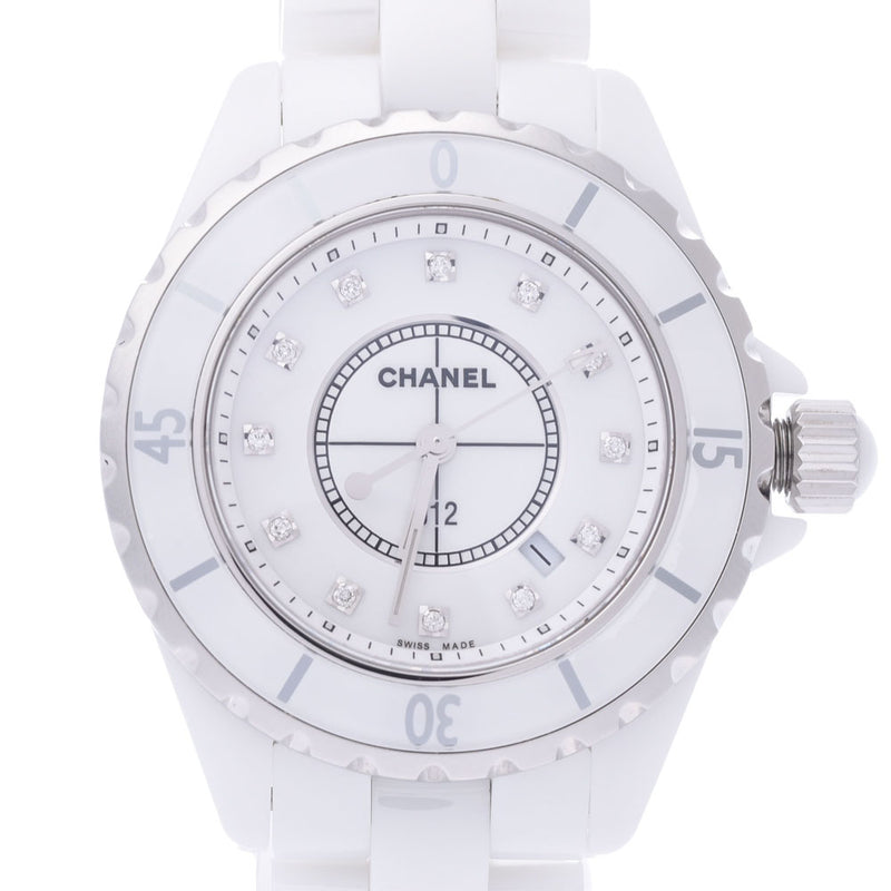 CHANEL Chanel J12 33mm 12P diamond H1628 Boys white ceramic /SS watch quartz white clockface A rank used silver storehouse