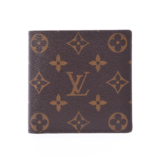 LOUIS VUITTON, Louviton, Port-Fouil, Marco, Brown, M61675, Menz, Monogram, canvas two, fold canvas, wallet, AB, AB, rank used, silver.