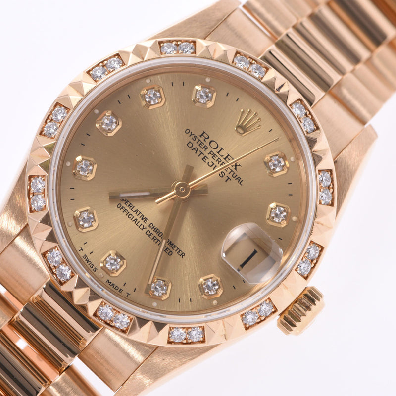 劳力士Rolex Datejust 10P Diamond Diamond Bezel 68258G Boys YG Automatic Watch Champagne Dial A Rank Used Ginzo