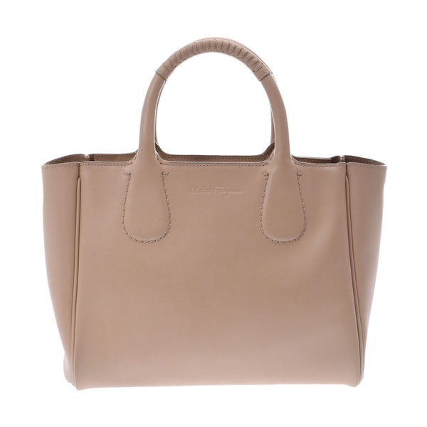 Salvatore Ferragamo 2WAY bag beige ladies leather handbags a-rank used silver