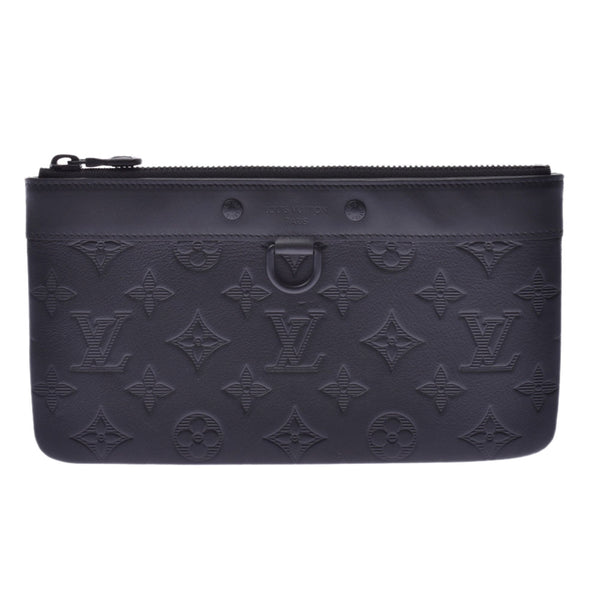 LOUIS VUITTON Louis Vuitton Monogram Shadow Pochette Discovery Black M44335 Men's Leather Clutch Bag Shindo Used Ginzo