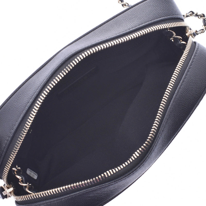 CHANEL Mattrasse small camera case black gold metal fittings ladies caviar skin shoulder bag Shindo used Ginzo