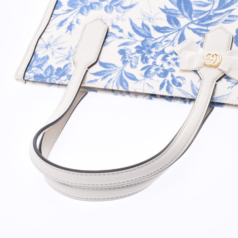 GUCCI Gucci Herbarium Flower Print White/Blue 432684 Unisex Canvas/Calf Tote Bag AB Rank Used Ginzo