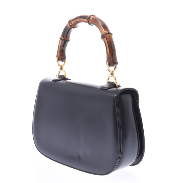 GUCCI Gucci bamboo 2WAY bag black Lady's calf handbag A rank used silver storehouse