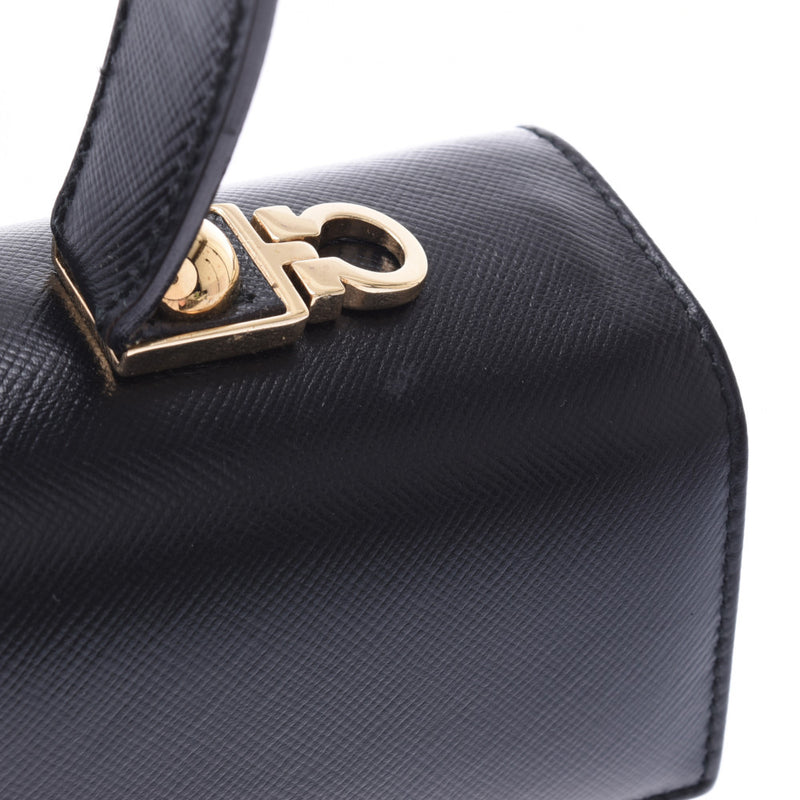 Salvatore Ferragamo フェラガモガンチーニ 2WAY bag black gold metal fittings Lady's calf handbag A rank used silver storehouse