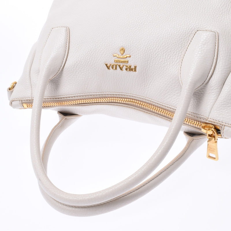 PRADA Prada handbag white Lady's calf 2WAY bag B rank used silver storehouse