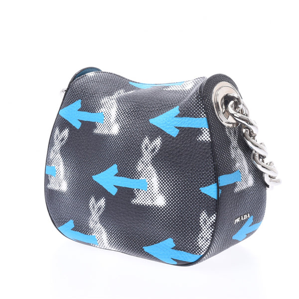 PRADA Prada Chain Handbag Rabbit x Arrow Motif Black/Blue Ladies Calf Handbag A Rank Used Ginzo