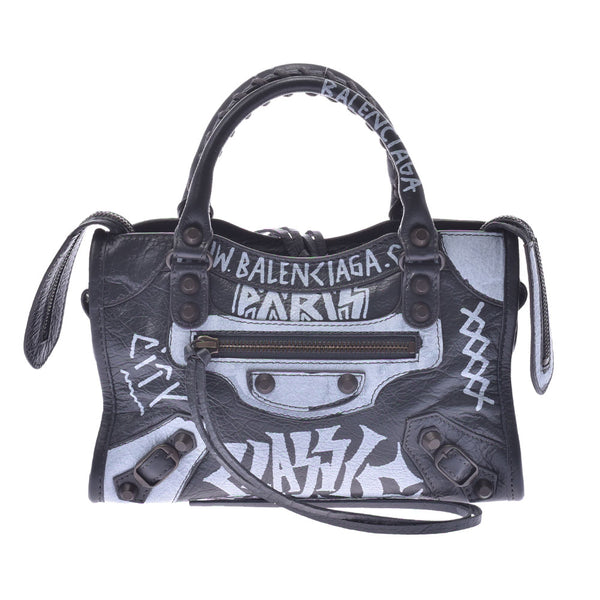 BALENCIAGA Graffiti Mini City Gray Ladies Calf 2WAY Bag A Rank Used Ginzo