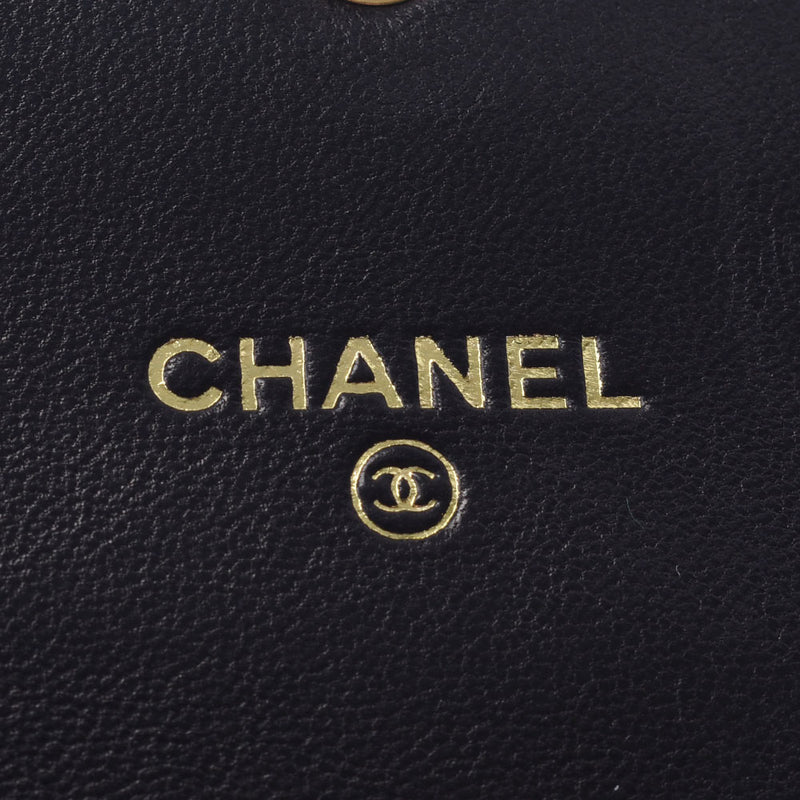 Three CHANEL Chanel here mark black Lady's caviar skin fold wallet A rank used silver storehouse