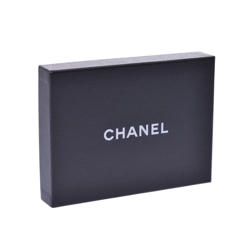 Three CHANEL Chanel here mark black Lady's caviar skin fold wallet A rank used silver storehouse