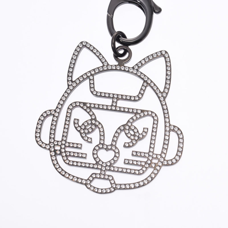 CHANEL CHANEL CAT ROBOT Neck Strap 17 Year Silver/Black Unisex Rhinestone Strap Shin-Do Used Ginzo