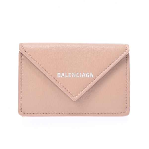 BALENCIAGA バレンシアガ ペーパーミニウォレット コンパクトウォレット ベージュ ユニセックス カーフ 三つ折り財布 未使用 銀蔵