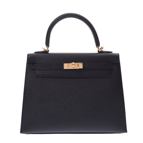 HERMES Hermes Kelly 25 outer sewn 2WAY bag black gold metal fitting D engraved (around 2019) Ladies Vow Epson handbag new silver store