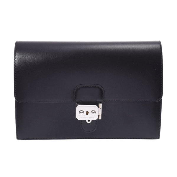 HERMES Hermes pochette jet black silver metal fittings □L engraved (around 2008) Unisex BOX calf clutch bag A rank used Ginzo