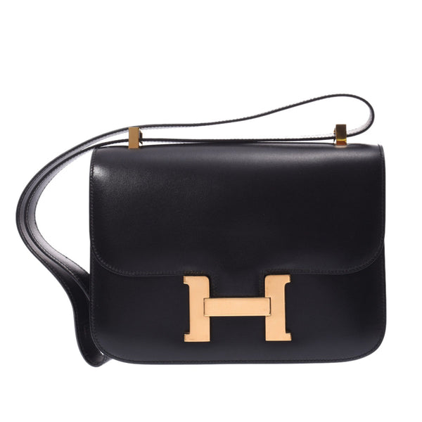 HERMES Constance 23 black gold metal fittings □A engraved (around 1997) Ladies BOX calf shoulder bag A rank used Ginzo
