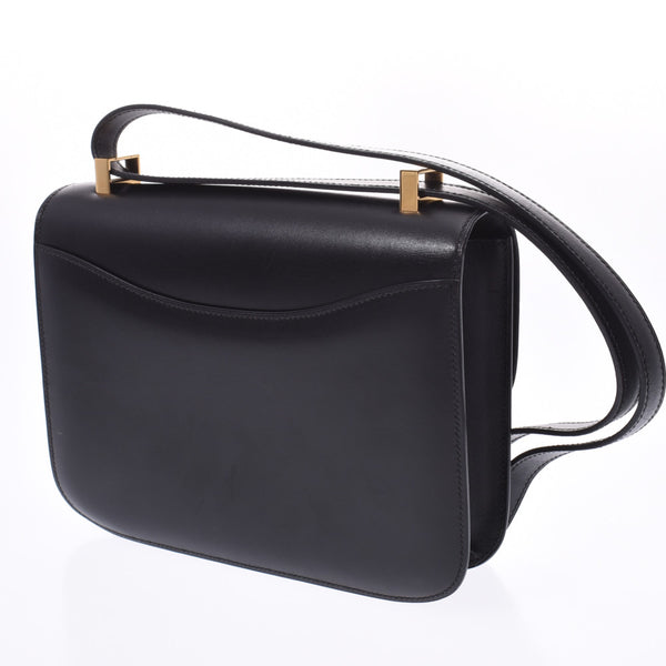 HERMES Constance 23 black gold metal fittings □A engraved (around 1997) Ladies BOX calf shoulder bag A rank used Ginzo