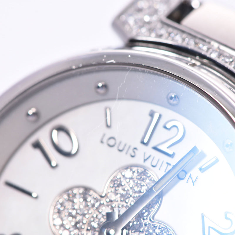 【LOUIS VUITTON】ルイ・ヴィトン タンブール フォーエバー Q121P ステンレススチール×レザー 茶 クオーツ アナログ表示 レディース シルバーシェル文字盤 腕時計
