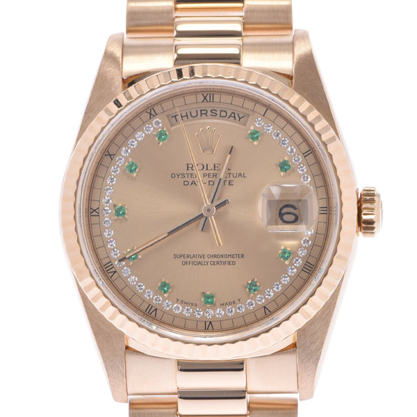 ROLEX Rolex Date Circle Diamond 18238LE Men's YG/Diamond/Emerald Watch Automatic Winding Champagne Dial A Rank Used Ginzo