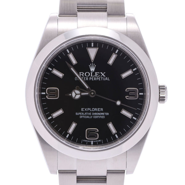 ROLEX Explorer 1 EX1 Roulette stamped blackout 214270 men's SS watch automatic winding black dial A rank used silver warehouse