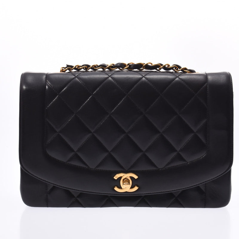 CHANEL Chanel matelasse chain shoulder bag Diana black gold metal fittings Lady's lambskin shoulder bag AB rank used silver storehouse