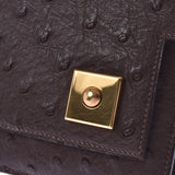 HERMES Hermes piano brown gold metal fittings unknown Ladies Ostrich handbag AB rank used Ginzo