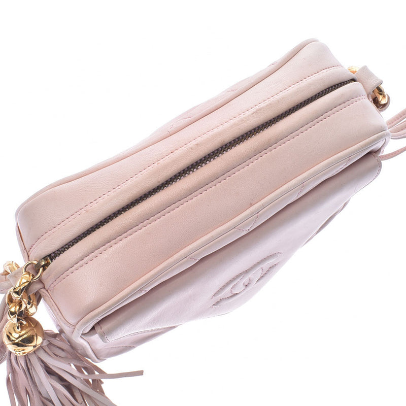 CHANEL Chanel V stitch fringe pink gold metal fittings Lady's lambskin shoulder bag B rank used silver storehouse