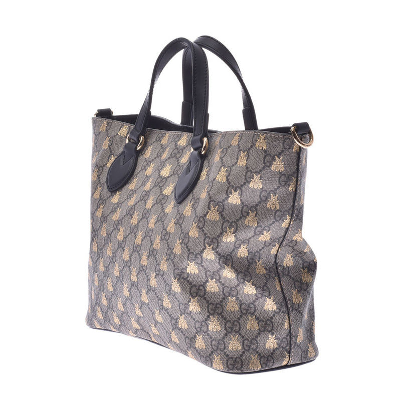 GUCCI Gucci GG Supreme 2WAY Bag Bee Print Beige/Black 473887 Ladies PVC Tote Bag A Rank Used Ginzo