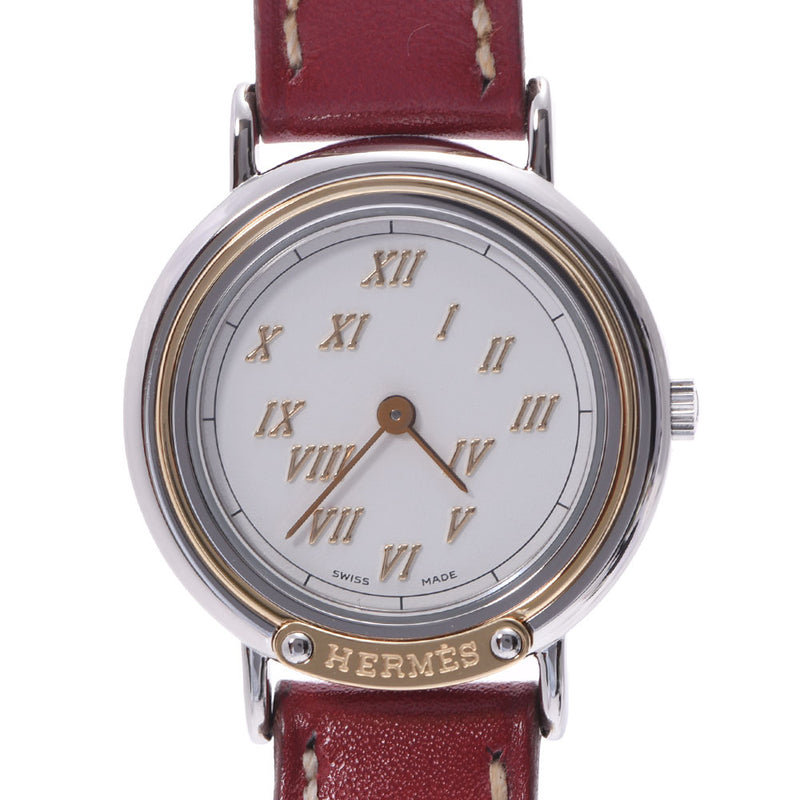 HERMES Hermes Meteor Ladies SS/YG/Leather Watch Quartz White Dial AB Rank Used Ginzo