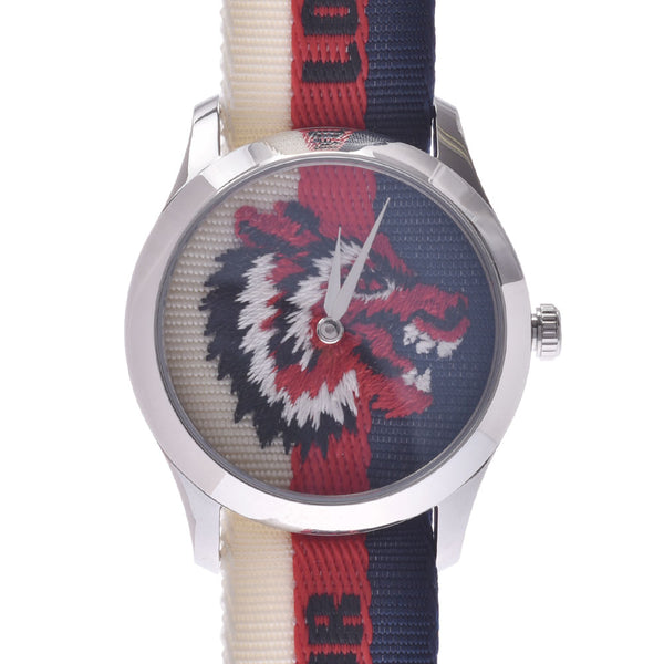 GUCCI Gucci G Timeless Wolf 126.4 Men's SS/Nylon Watch Quartz Ivory/Red/Navy Dial Shindo Used Ginzo
