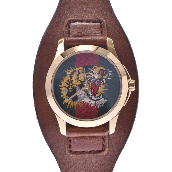 GUCCI Gucci G Timeless Tiger 126.4 Men's SS (Gold Coating)/Leather Watch Quartz Green/Red Dial Shindo Used Ginzo