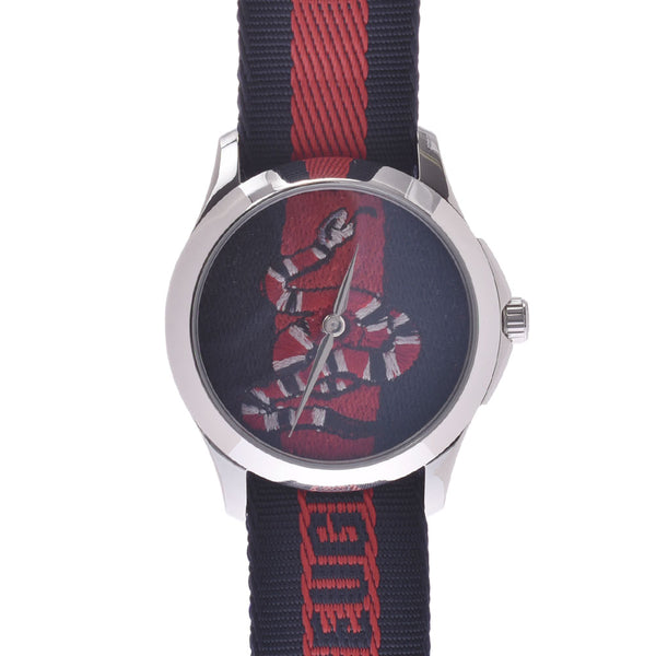 GUCCI Gucci G Timeless Snake 126.4 Men's SS/Nylon Watch Quartz Navy/Red Dial Shindo Used Ginzo