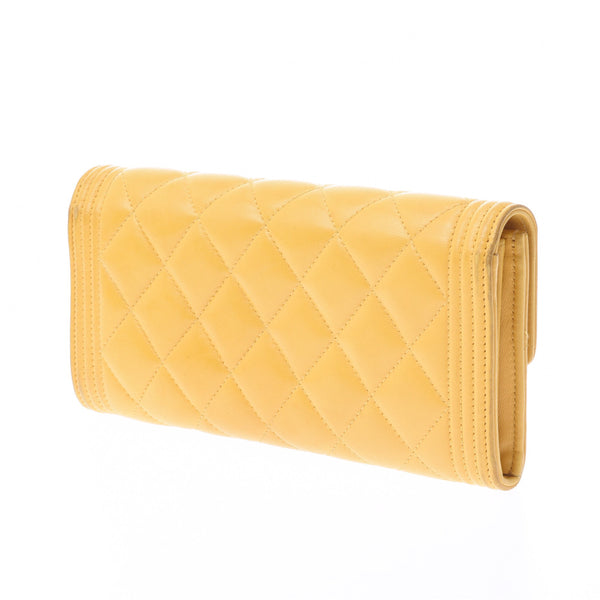 CHANEL Chanel Boy Chanel Folded Long Wallet Yellow Gold Hardware Ladies Lambskin Long Wallet B Rank Used Ginzo