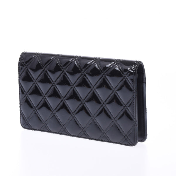 CHANEL Mattelasse Long Wallet Black Ladies Enamel Bi-fold Wallet AB Rank Used Ginzo