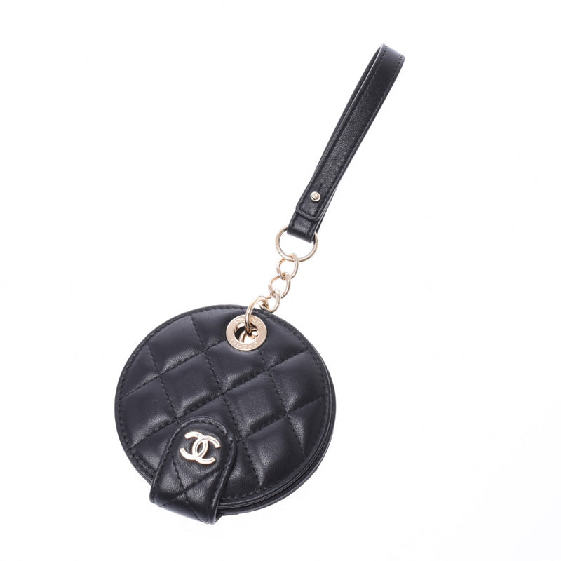 CHANEL Mattrasse bag with name tag charm black unisex lambskin charm Shindo used Ginzo