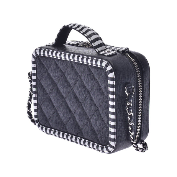 CHANEL Mattrasse Small Vanity 2WAY Bag Black/White Silver Hardware Ladies Caviar Skin Shoulder Bag A Rank Used Ginzo